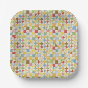 MOSAICO DE COLCHA Platos de Papel Cuadrados de 7"