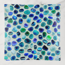 Mosaico de vidrio azul y verde del mar