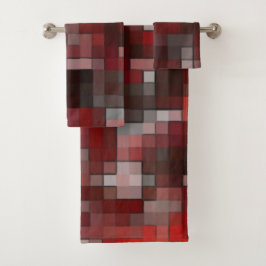 Mosaico digital de cuadrados en tonos rojos y gris