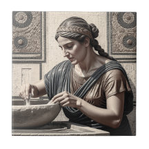 Mosaico Griego Antiguo Mujer Baldosa para Hogar