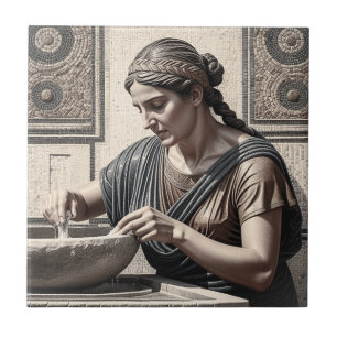 Mosaico Griego Antiguo Mujer Baldosa para Hogar