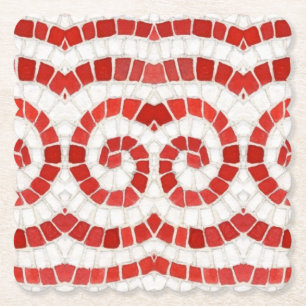 MOSAICO IÓNICO ROJO Posavasos de Papel de Cuadrado