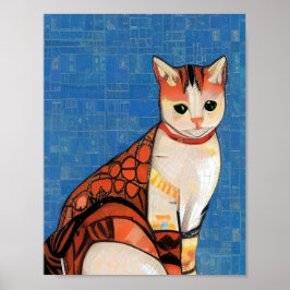 Mosaico marrón gato arte abstracto jengibre azul g