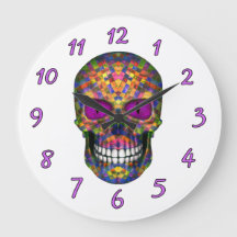 Mosaico púrpura Calavera zombie Reloj de pared zom