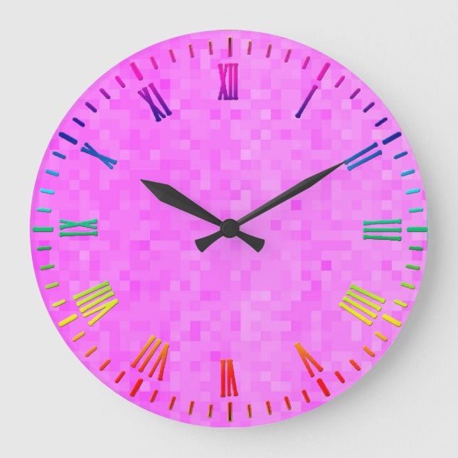 Mosaico rosa pastel, reloj de pared grande (Anverso)