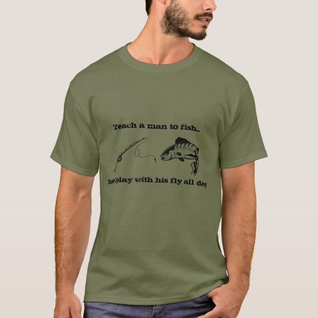 Mosca Pesca Divertido Tee Camiseta Oscura Básica (Anverso)