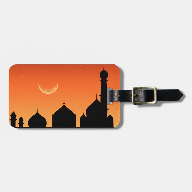 Mosque Silhouette Evening Sky - Etiqueta de equipa (Frente Horizontal)