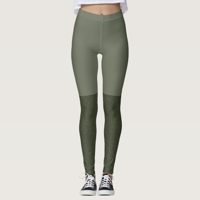 Moss Green Block Leggings con piernas texturadas (Anverso)
