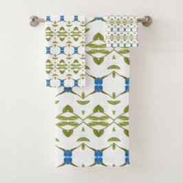 MOss Green Blue y White Patterned