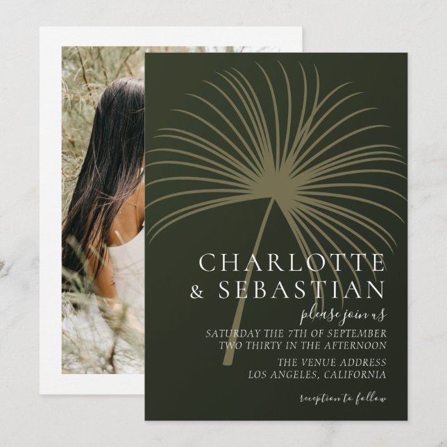 Moss Green Botanical Fan Elegant Wedding (Anverso / Reverso)