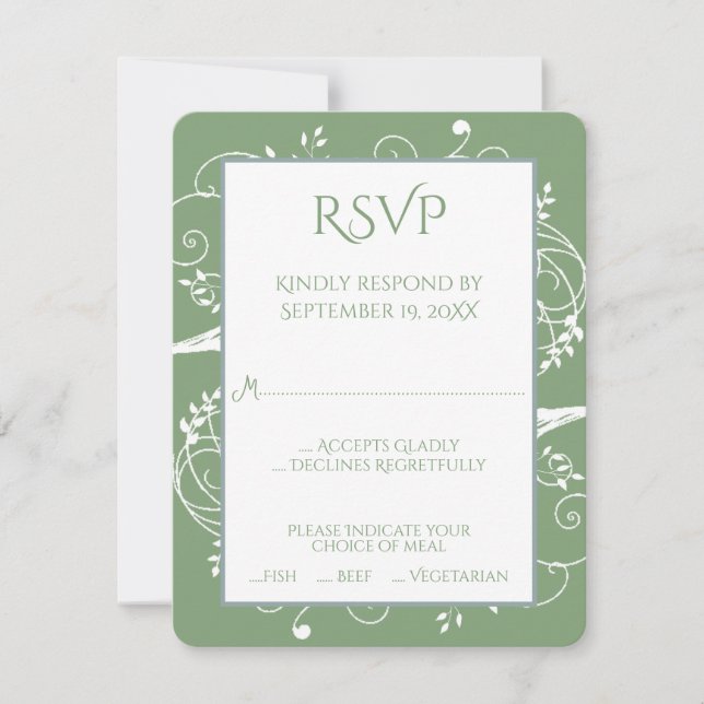 Moss Green Flourish Wedsh Tarjeta RSVP (Anverso)