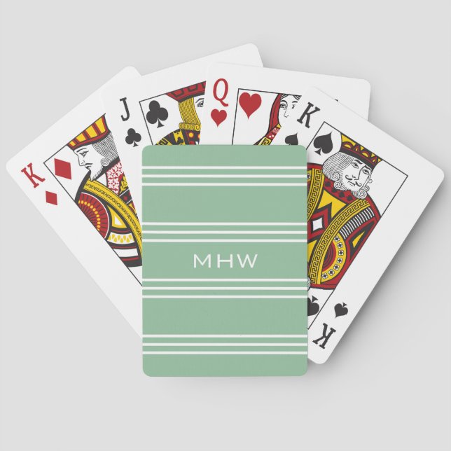 Moss Green Stripes personalizado monograma cartas  (Reverso)