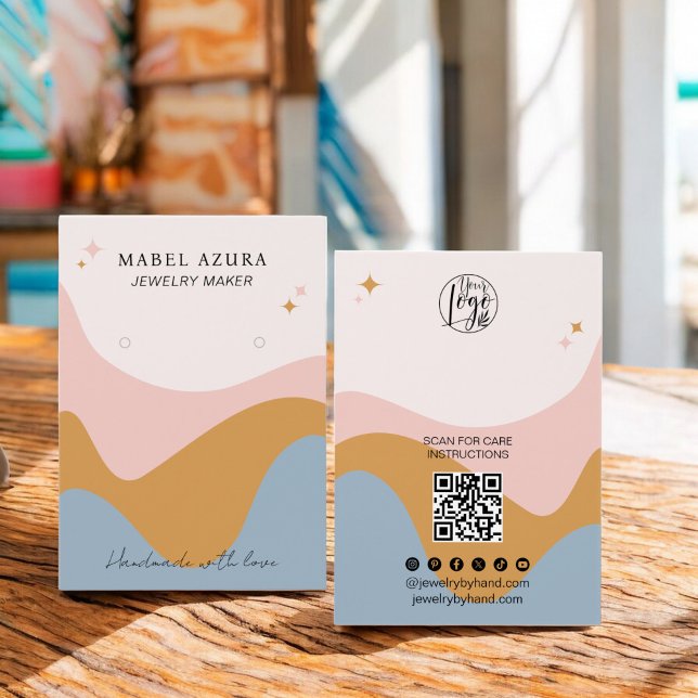 Mostaza azul Boho Jewelry maker Qr logo (Boho blue mustard Jewelry maker Qr logo earring)