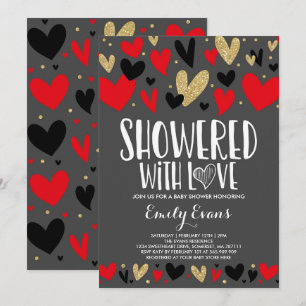 Mostrado con amor corazones de invitación de Baby 