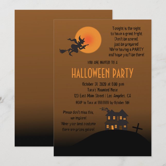 Mostrar la invitación de la fiesta de Halloween (Anverso / Reverso)