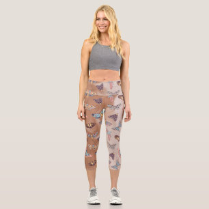 Moth Butterfly Pattern Capri Leggings