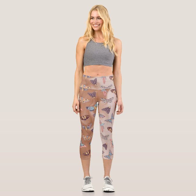 Moth Butterfly Pattern Capri Leggings (Anverso)