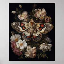 Moth Gótica Y Flores Poster De Impresión De Arte