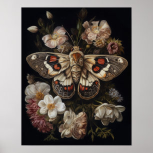Moth Gótica Y Flores Poster De Impresión De Arte