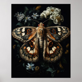Moth Gótica Y Flores Poster De Impresión De Arte