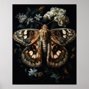 Moth Gótica Y Flores Poster De Impresión De Arte