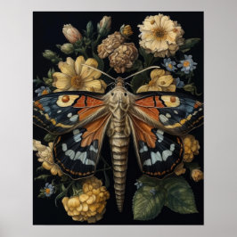 Moth Gótica Y Flores Poster De Impresión De Arte