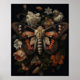 Moth Gótica Y Flores Poster De Impresión De Arte