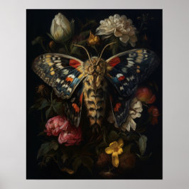 Moth Gótica Y Flores Poster De Impresión De Arte