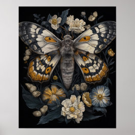 Moth Gótica Y Flores Poster De Impresión De Arte