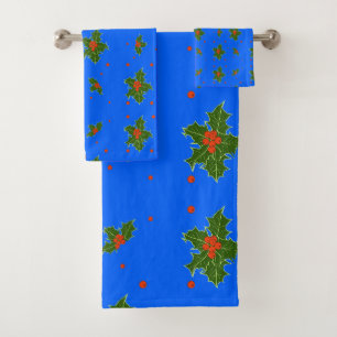 Motif de los Navidades Holly (Ilex) sobre el azul 