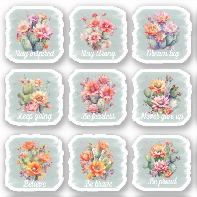 Motivación Cacti Pegatina Pack (Anverso)