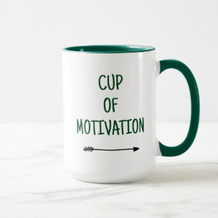Motivación en una copa con taza de café con flecha