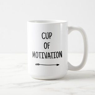 Motivación en una copa con taza de café con flecha