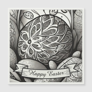 Motivo de Pascua cartoon b/n con huevos de Pascua 