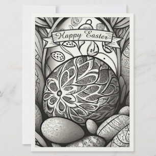 motivo de Pascua dibujo en blanco y negro con huev