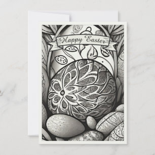 motivo de Pascua dibujo en blanco y negro con huev