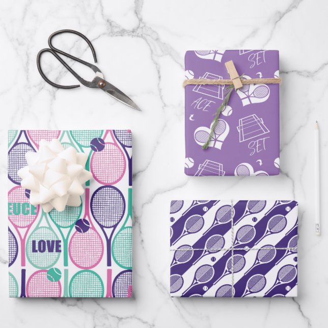 💜 Motivos de tenis púrpura en hojas de papel envu (Anverso)