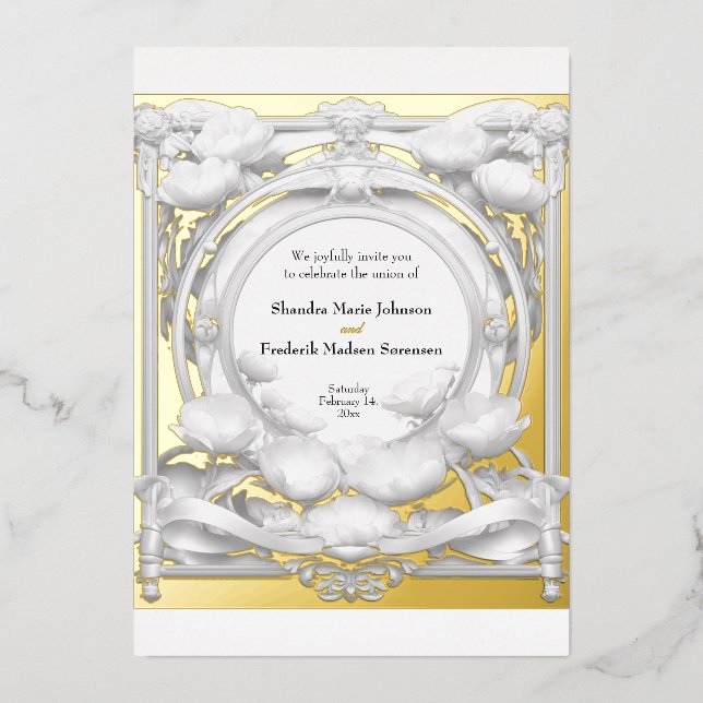 Moto floral de oro opulento, invitación al Relieve (Anverso)