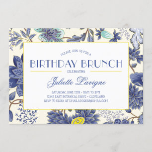 Moto floral en la invitación amarilla y azul