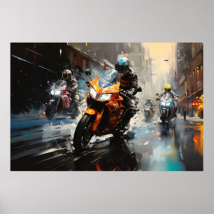 Moto Race Action Sport Pintura Resumen Decoración 