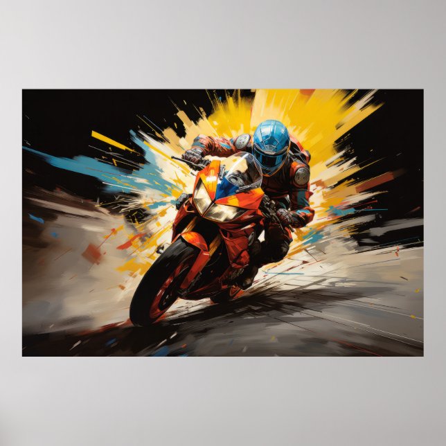 Moto Race Action Sport Pintura Resumen Decoración  (Frente)