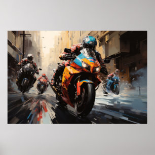 Moto Race Action Sport Pintura Resumen Decoración 