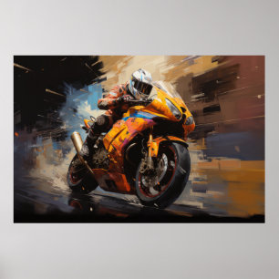Moto Race Action Sport Pintura Resumen Decoración