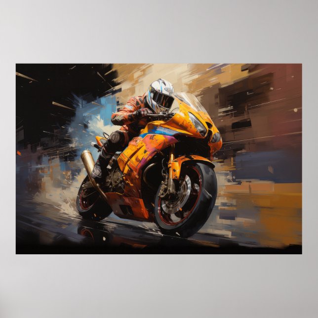 Moto Race Action Sport Pintura Resumen Decoración  (Frente)
