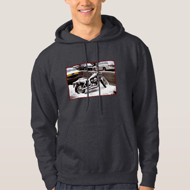 "Motocicleta en invierno" Camisas sudaderas capuch (Anverso)