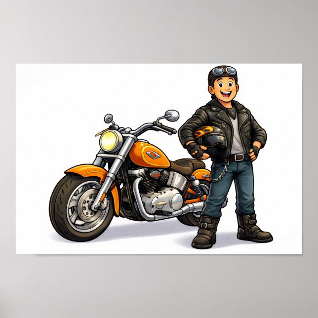 Motociclista de dibujos animados con arte de pilot (Frente)