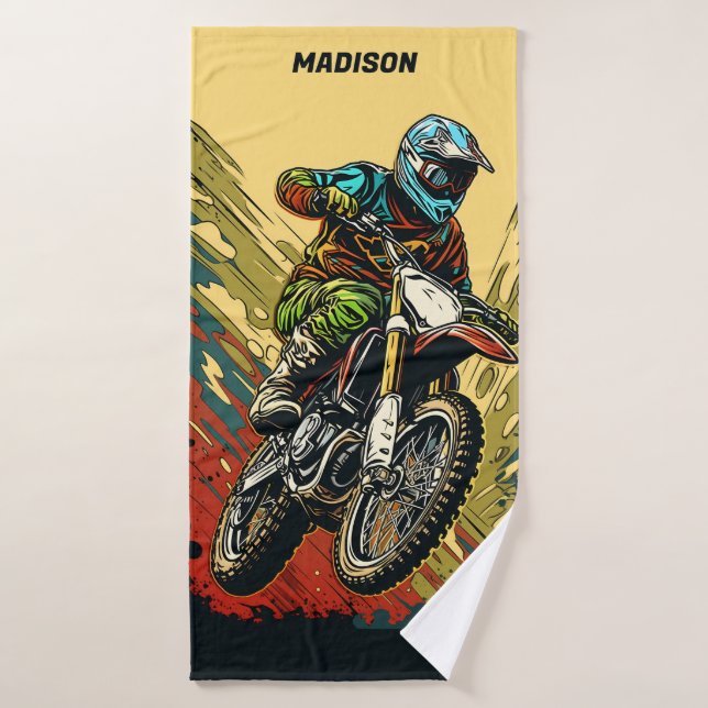 Motocross de nombre personalizado (Toalla de baño)