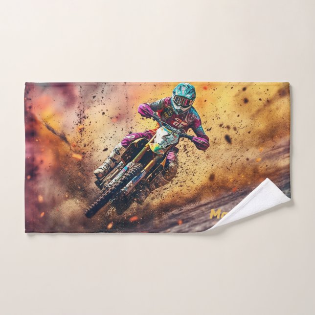Motocross de nombre personalizado (Toalla de mano)