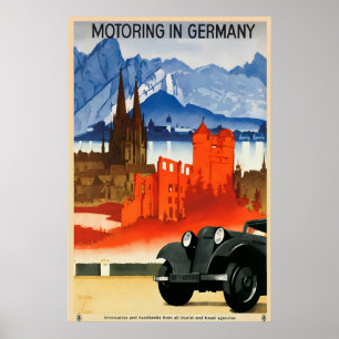 Motoring en Alemania Póster de viaje vintage