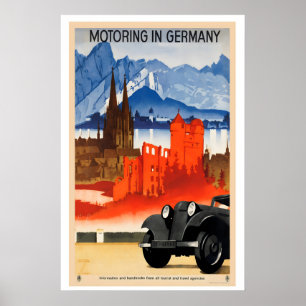 Motoring en Alemania Póster de viaje vintage - Enm